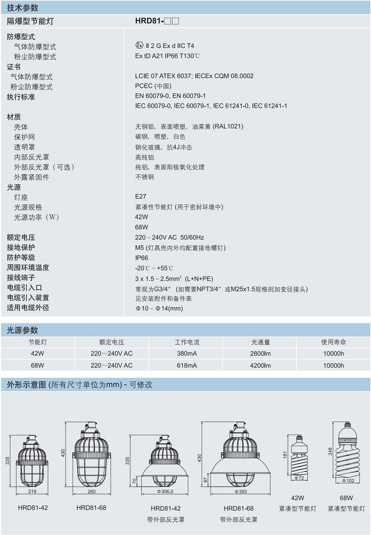 隔爆型节能灯，ATEX隔爆型节能灯，IECEX隔爆型节能灯